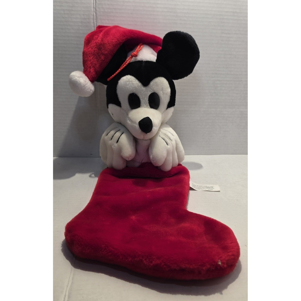 Disney Store Mickey Mouse Plush Christmas Stocking Santa Hat Vintage Holiday